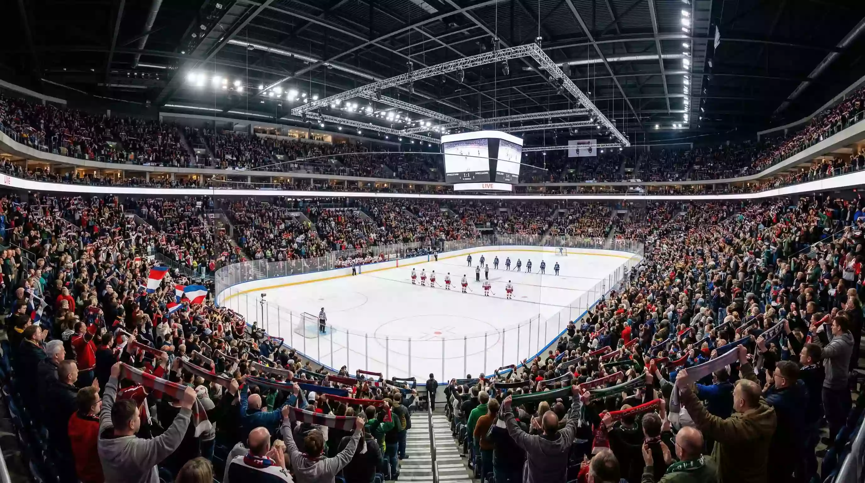DEL Tabelle und Spielplan der Saison 2025/26 mit Eishockey-Fans in der Arena